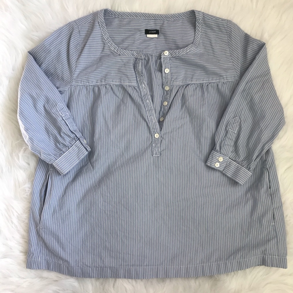 J. Crew Top Blue White Striped - Small 3/4 sleeve